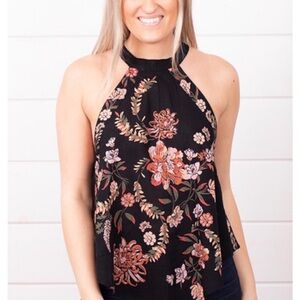 Free People Black Floral Halter Top